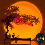 Aesthetic LED sunset projector lamp used as modern bedroom home decor
