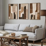 Neutral minimalist abstract artwork for a cozy contemporary bedroom.