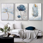 Scandinavian-inspired floral wall decor displayed in a modern living room.