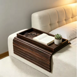 Space-saving bamboo couch armrest tray for a tidy and organized living room