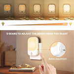 Motion sensor night light providing soft warm lighting for indoor spaces